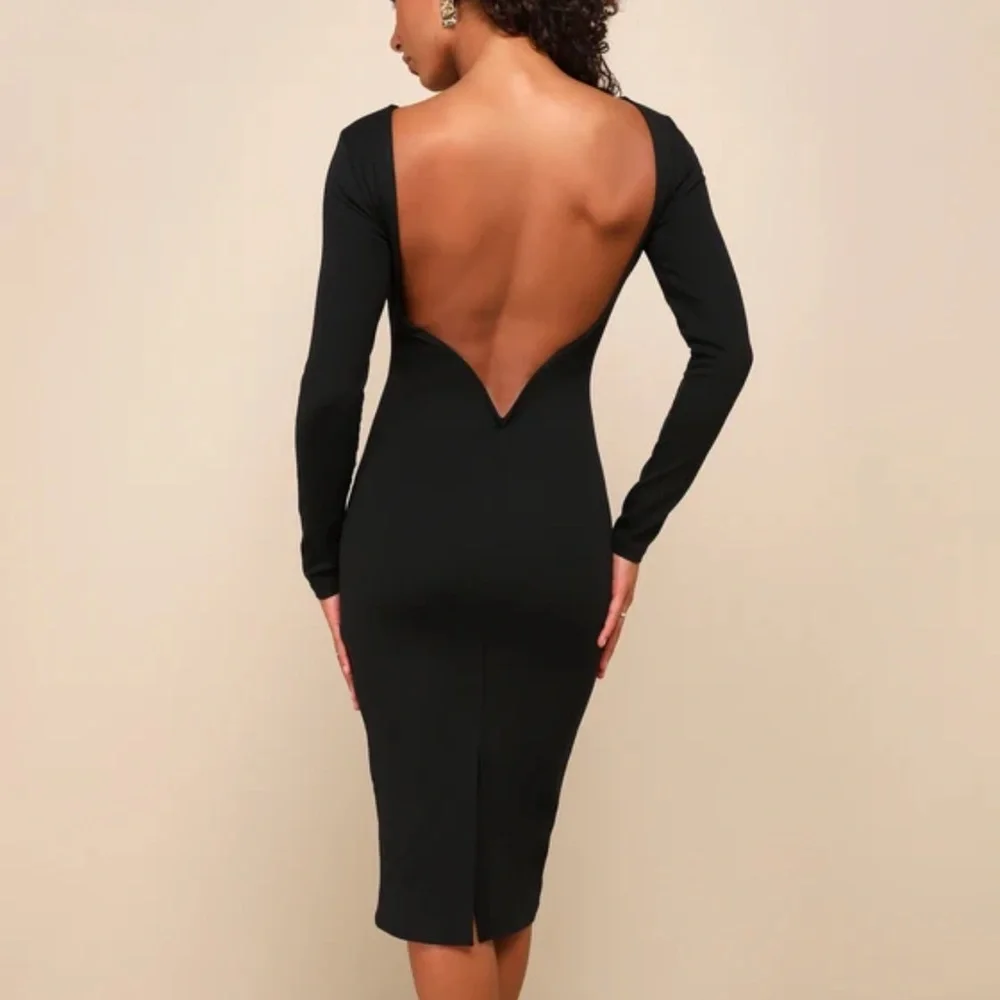 sachin and babi light blue dress 2025 Black Long Sleeve Backless Bodycon Evening Dress on Luulla main image 1